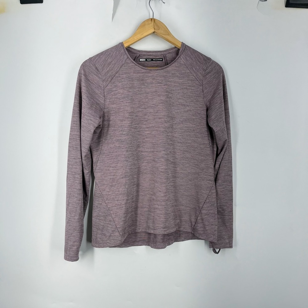 REI Co-op Womens Purple Space Dye Long Sleeve Active Top Thumbholes Size M